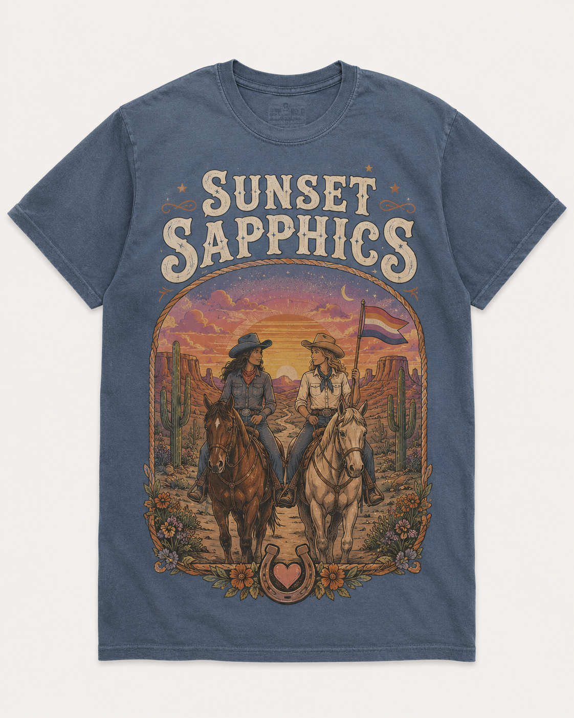 Sunset Sapphics Western Tee - Indigo