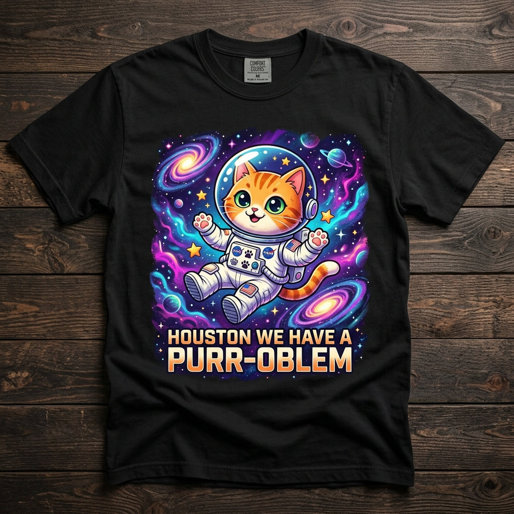 NASA Cat 'Houston We Have a Purr-oblem' Tee - Black