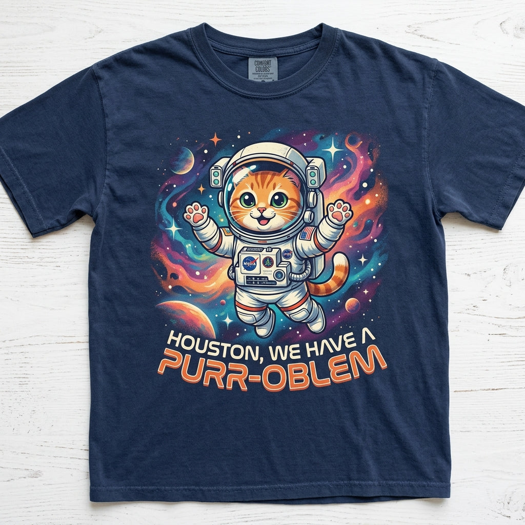 NASA Cat 'Houston We Have a Purr-oblem' Tee - Navy