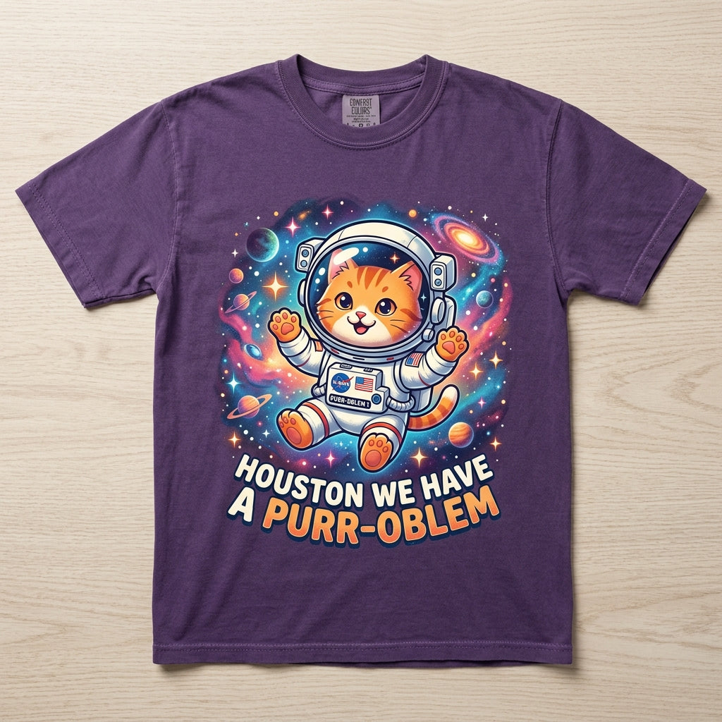 NASA Cat 'Houston We Have a Purr-oblem' Tee - Purple