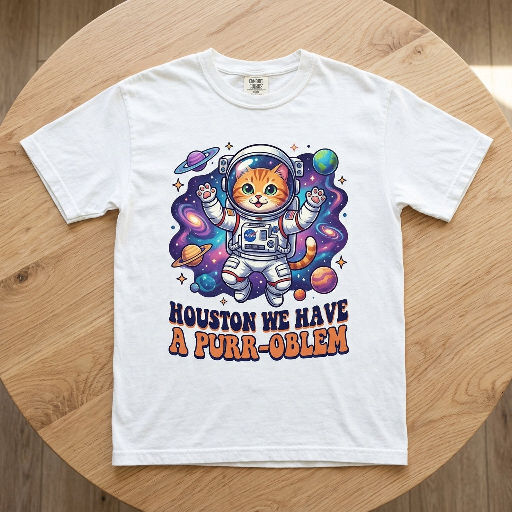 NASA Cat 'Houston We Have a Purr-oblem' Tee - White